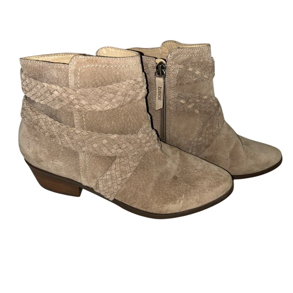 Schutz Braided Belt Suede Nubuck Ankle Boots Women’s Size EUR 39 US 8.5